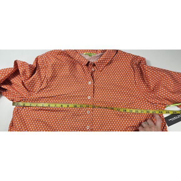 NWT Trisha Tyler geo print back pleat business casual orange button up L NEW - Picture 8 of 8